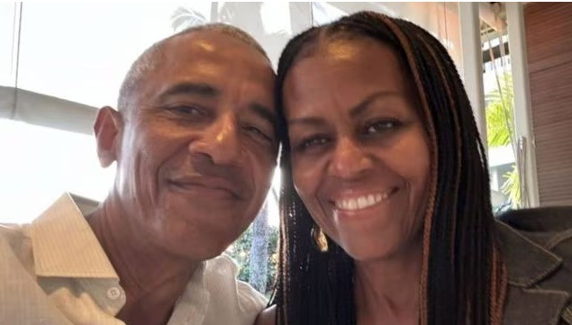 Barack and Michelle Obama addressing public during joint appearance to deny divorce rumors